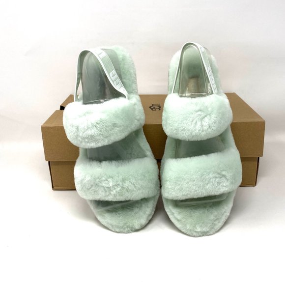 UGG Womens Size 8 1107953 RMN OH YEAH Pale Green Sheepskin Slides Slipper Sandal - Picture 8 of 10